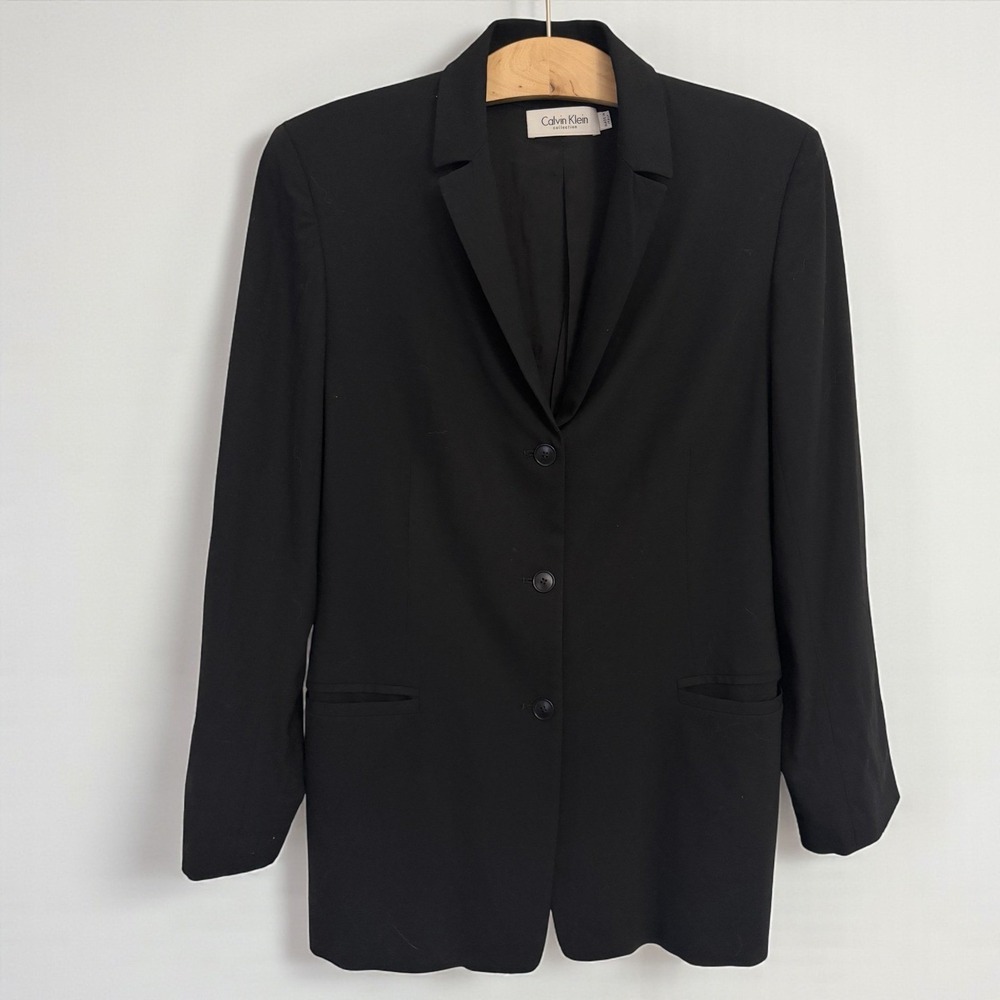 Calvin Klein Collection Black Wool Stretch Blazer Italy Size 4 3 Button Jacket